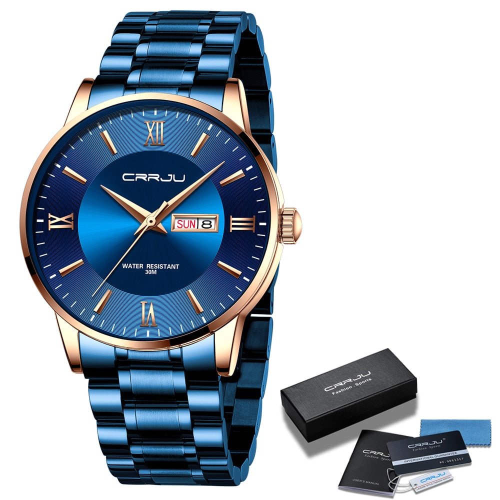 Men’s Luxury Waterproof Chronograph Watch with Stainless Steel Strap
