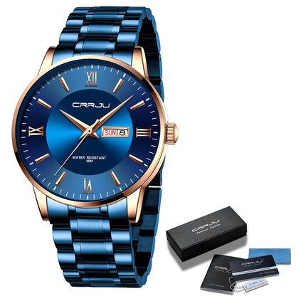 Men’s Luxury Waterproof Chronograph Watch with Stainless Steel Strap