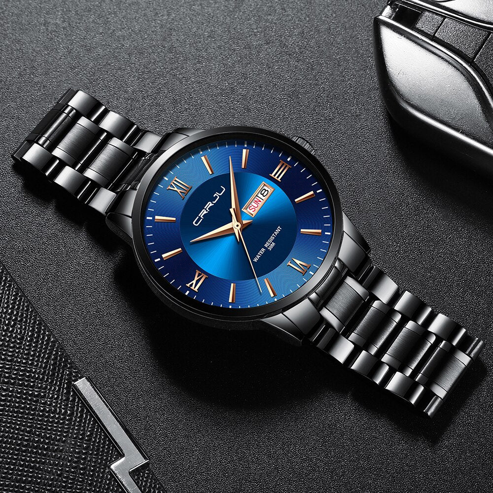 Men’s Luxury Waterproof Chronograph Watch with Stainless Steel Strap