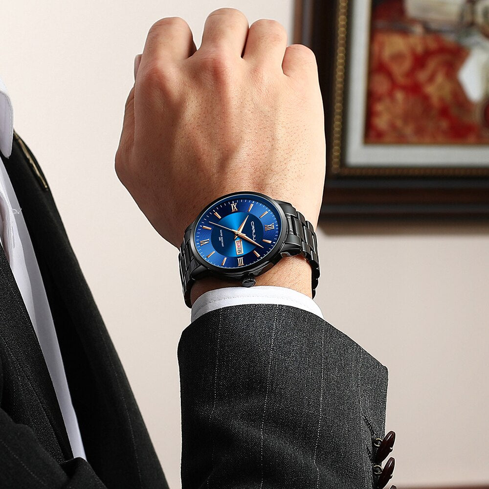 Men’s Luxury Waterproof Chronograph Watch with Stainless Steel Strap