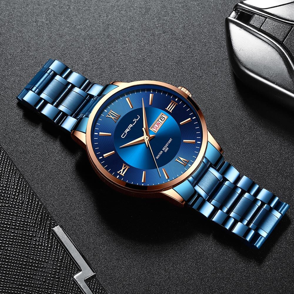 Men’s Luxury Waterproof Chronograph Watch with Stainless Steel Strap