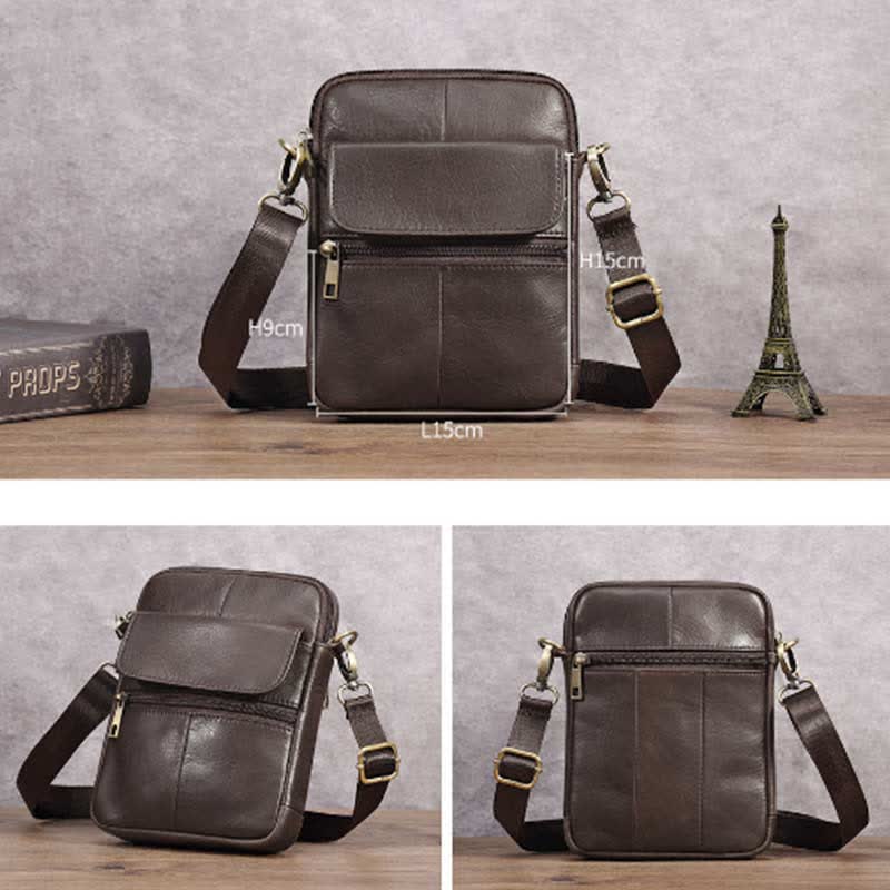Men’s Small Genuine Leather Shoulder Bag Compact Crossbody