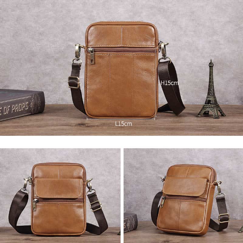 Men’s Small Genuine Leather Shoulder Bag Compact Crossbody