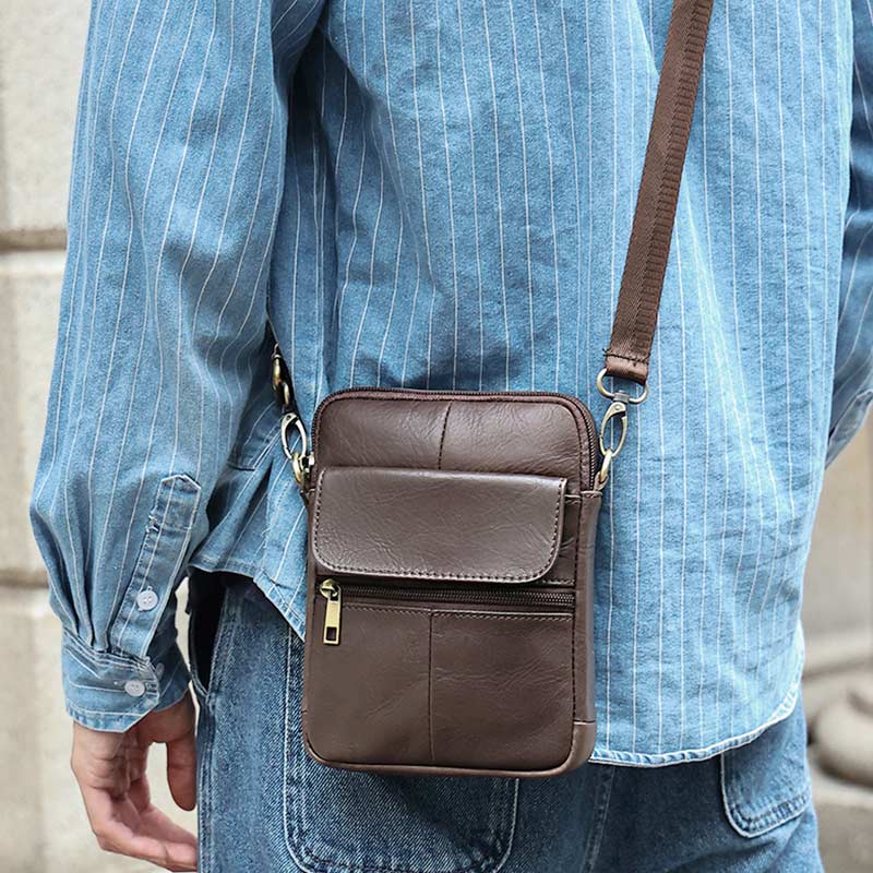 Men’s Small Genuine Leather Shoulder Bag Compact Crossbody