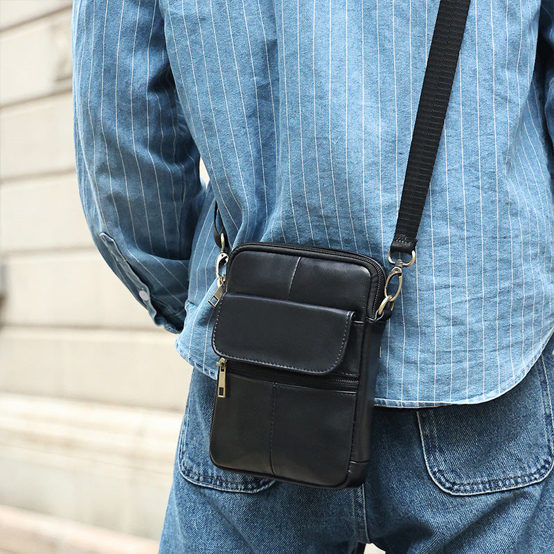 Men’s Small Genuine Leather Shoulder Bag Compact Crossbody