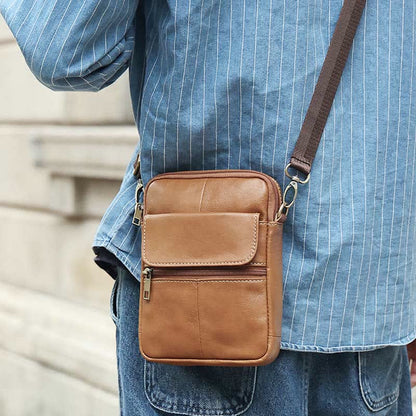 Men’s Small Genuine Leather Shoulder Bag Compact Crossbody
