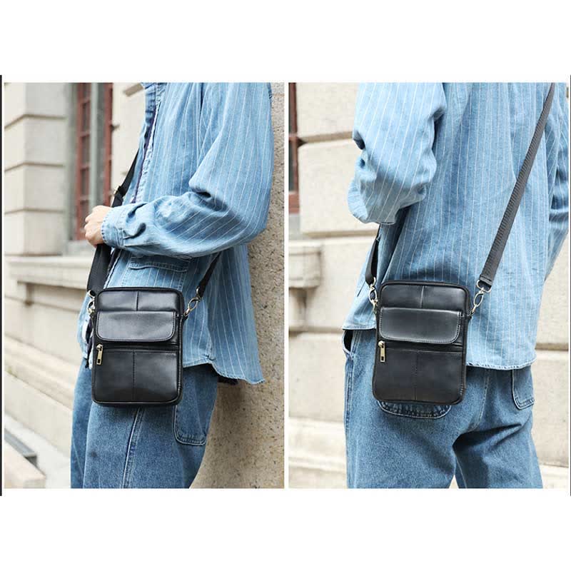 Men’s Small Genuine Leather Shoulder Bag Compact Crossbody