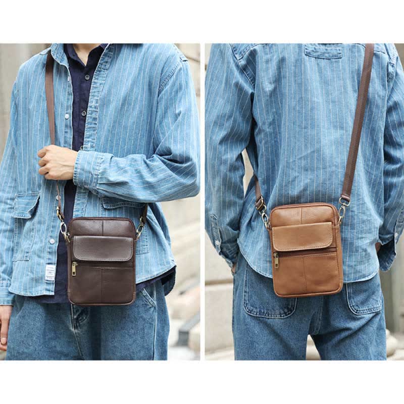 Men’s Small Genuine Leather Shoulder Bag Compact Crossbody