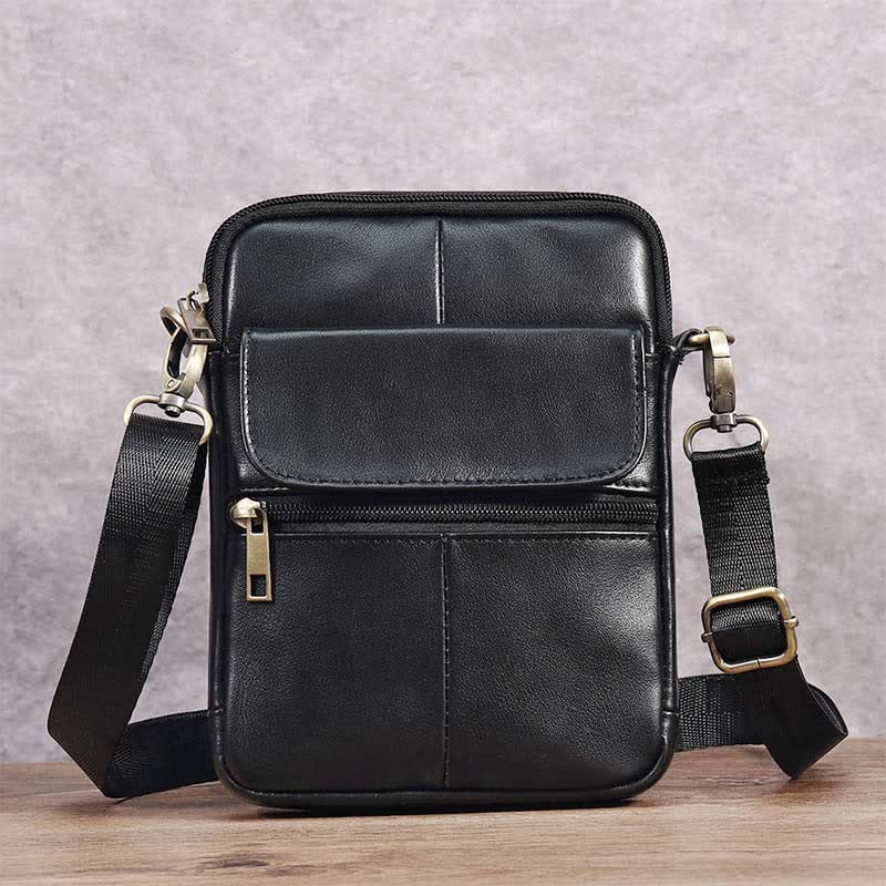Men’s Small Genuine Leather Shoulder Bag Compact Crossbody
