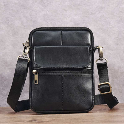 Men’s Small Genuine Leather Shoulder Bag Compact Crossbody