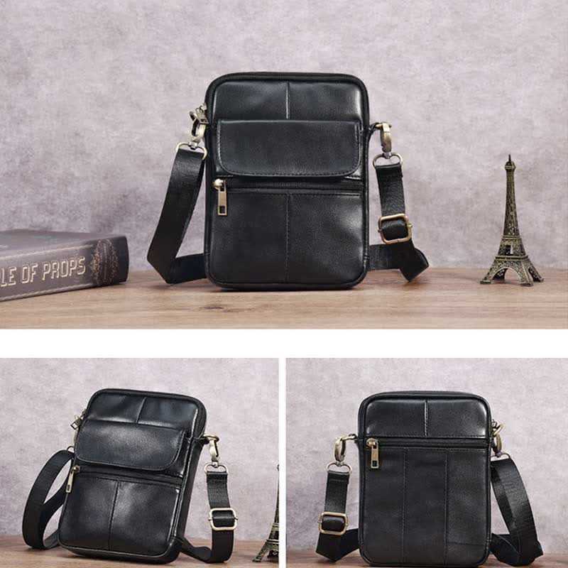 Men’s Small Genuine Leather Shoulder Bag Compact Crossbody