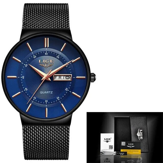 Men’s Ultra Thin Stainless Steel Quartz Watch with Date Display