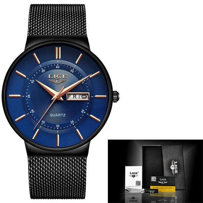 Men’s Ultra Thin Stainless Steel Quartz Watch with Date Display