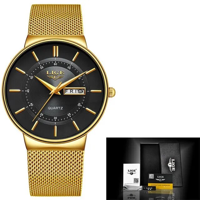 Men’s Ultra Thin Stainless Steel Quartz Watch with Date Display