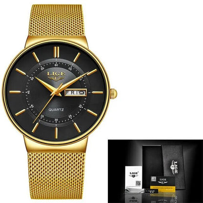 Men’s Ultra Thin Stainless Steel Quartz Watch with Date Display