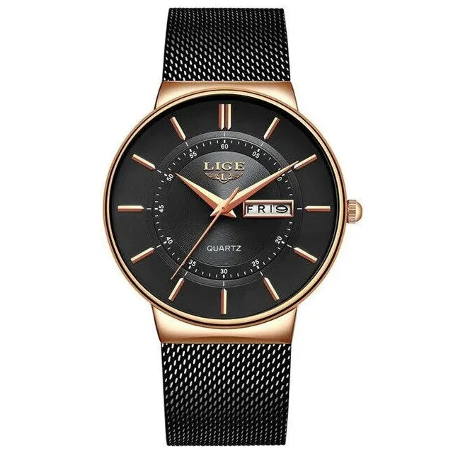Men’s Ultra Thin Stainless Steel Quartz Watch with Date Display