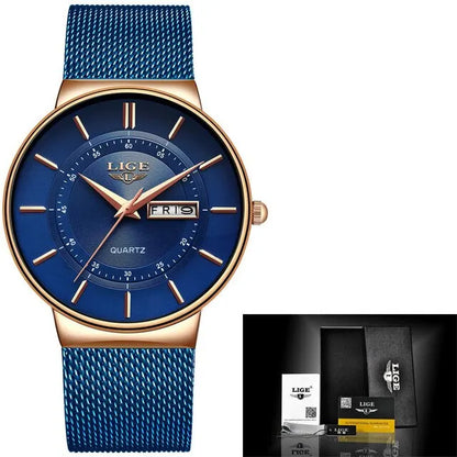 Men’s Ultra Thin Stainless Steel Quartz Watch with Date Display