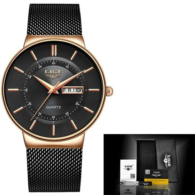 Men’s Ultra Thin Stainless Steel Quartz Watch with Date Display