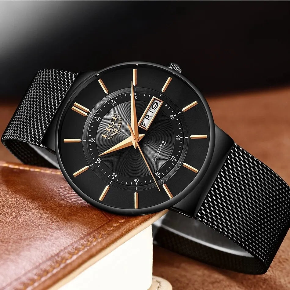 Men’s Ultra Thin Stainless Steel Quartz Watch with Date Display