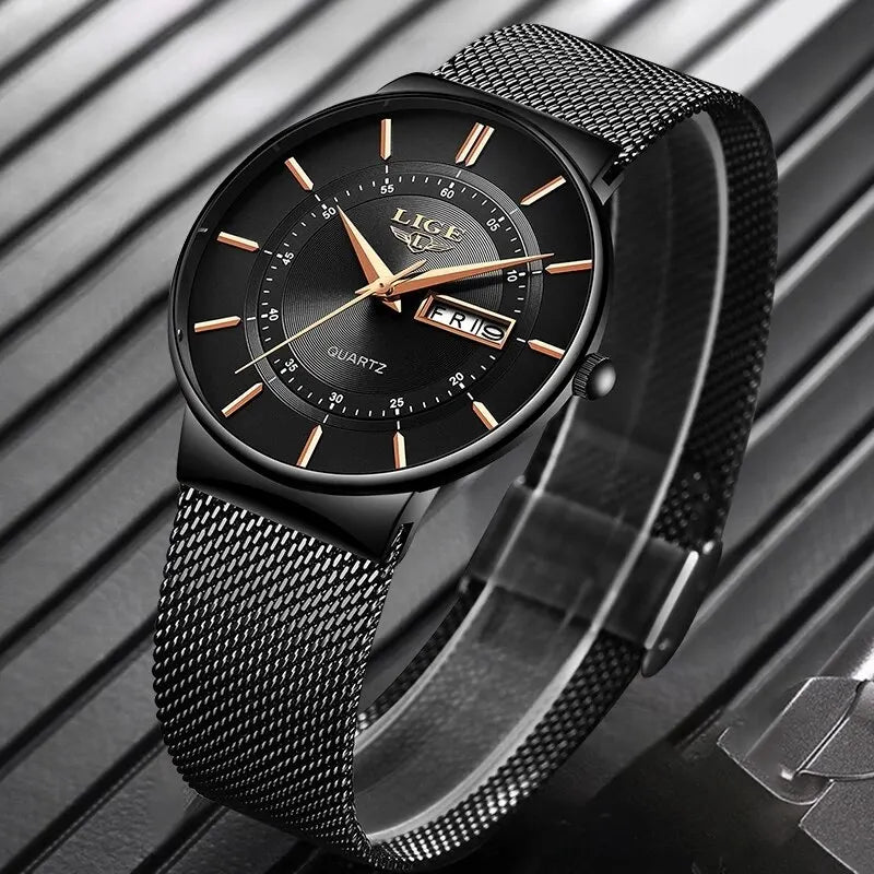 Men’s Ultra Thin Stainless Steel Quartz Watch with Date Display