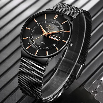 Men’s Ultra Thin Stainless Steel Quartz Watch with Date Display