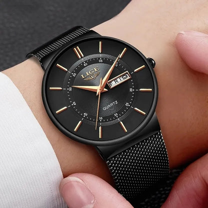 Men’s Ultra Thin Stainless Steel Quartz Watch with Date Display