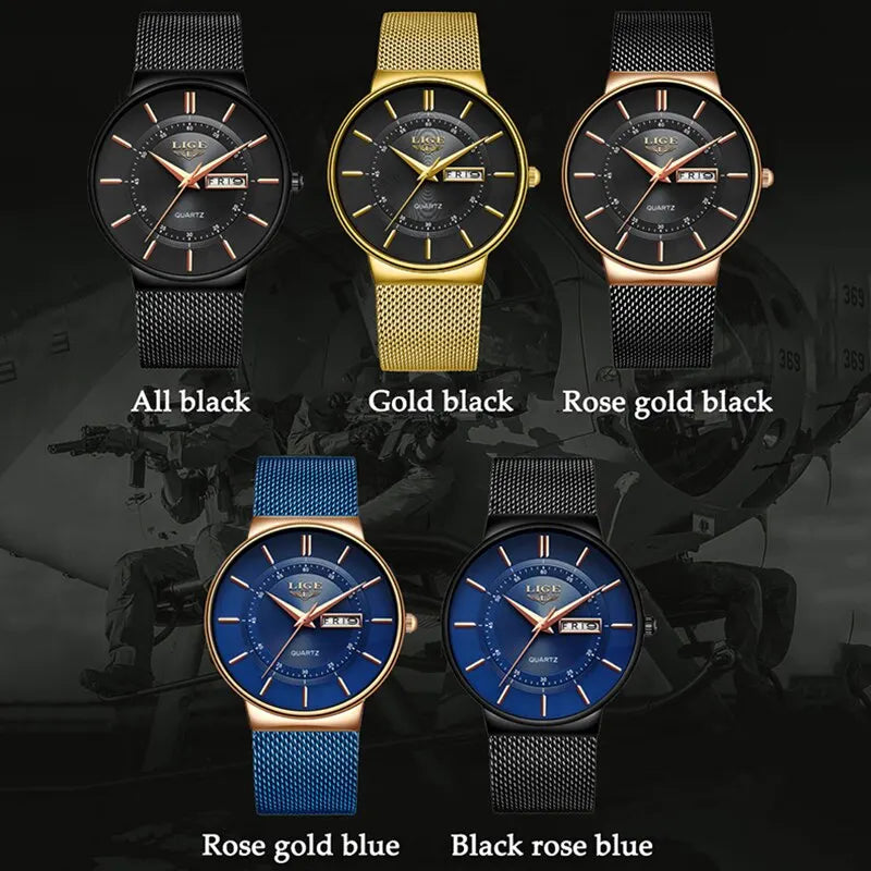 Men’s Ultra Thin Stainless Steel Quartz Watch with Date Display