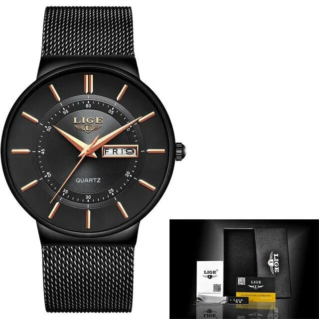Men’s Ultra Thin Stainless Steel Quartz Watch with Date Display