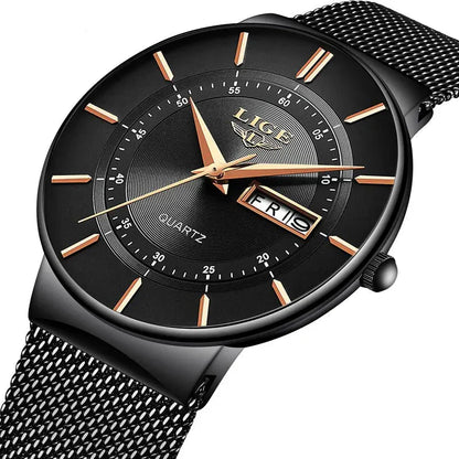 Men’s Ultra Thin Stainless Steel Quartz Watch with Date Display