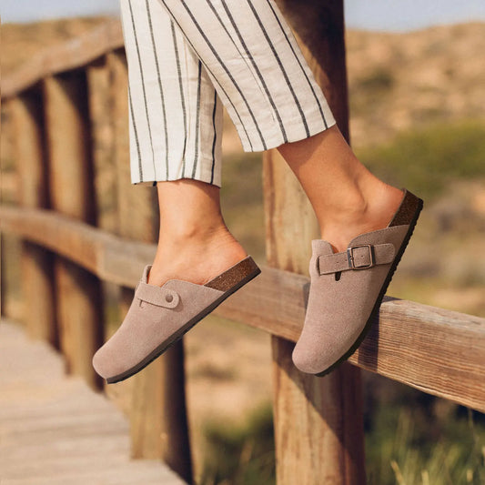 Men’s Vegan Suede Slip-On Clogs with Wide Toe Box and Cork Sole