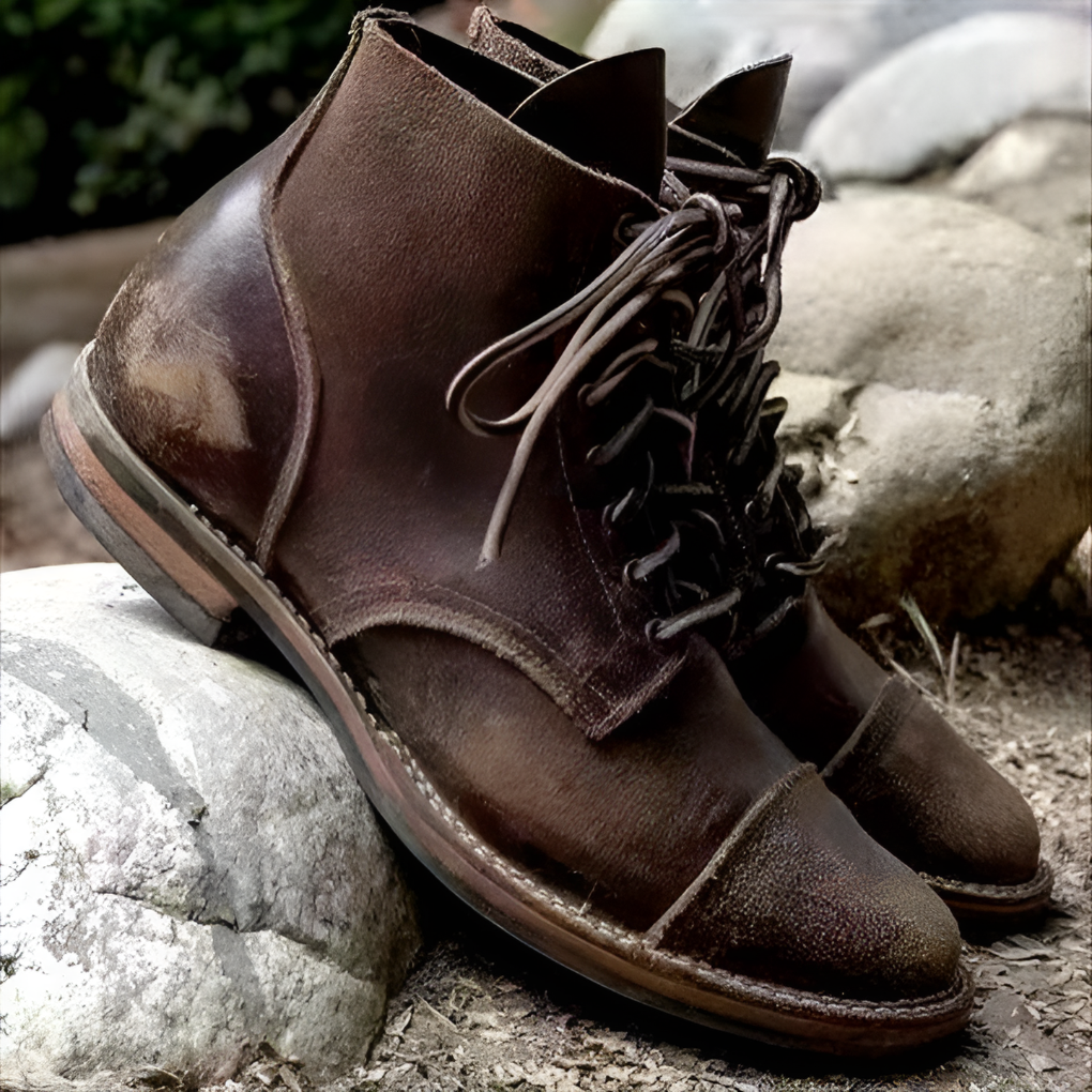 Men's Vintage Lace-Up Boots in Synthetic Leather