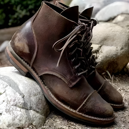Men's Vintage Lace-Up Boots in Synthetic Leather