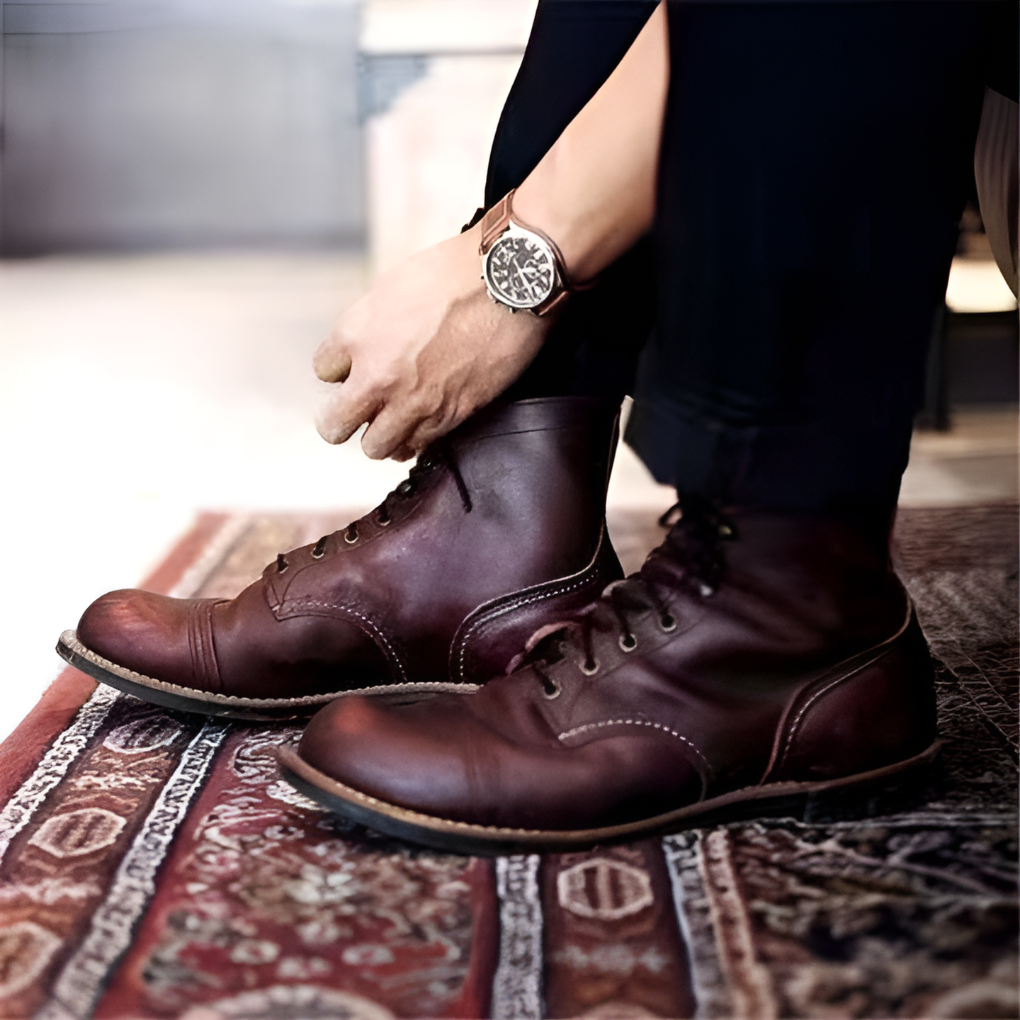 Men's Vintage Lace-Up Boots in Synthetic Leather