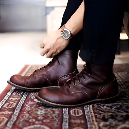 Men's Vintage Lace-Up Boots in Synthetic Leather