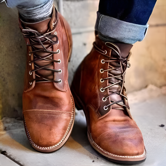 Men's Vintage Lace-Up Boots in Synthetic Leather