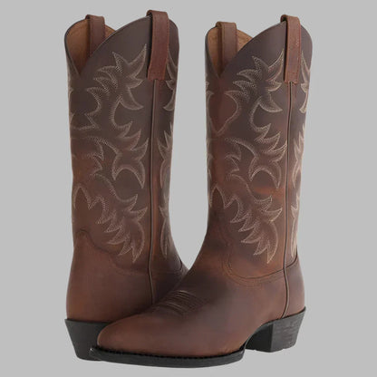 Men's Western Style Ankle Boots with Decorative Stitching