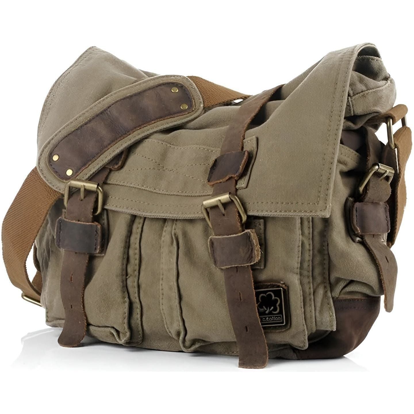 Michael Vintage Canvas Messenger Bag for Men with Leather Accents