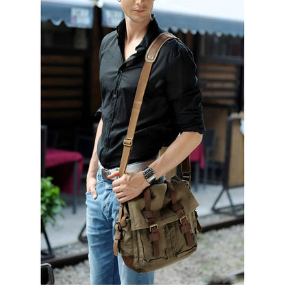 Michael Vintage Canvas Messenger Bag for Men with Leather Accents