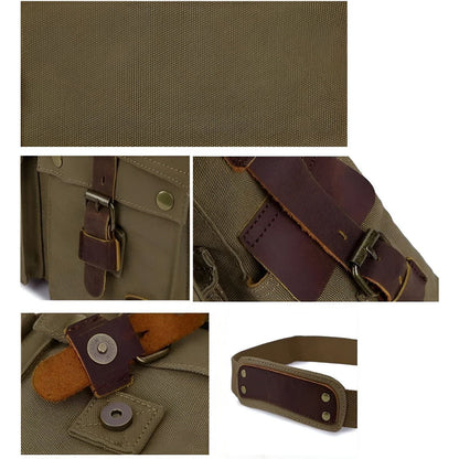 Michael Vintage Canvas Messenger Bag for Men with Leather Accents