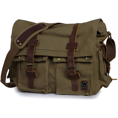 Michael Vintage Canvas Messenger Bag for Men with Leather Accents