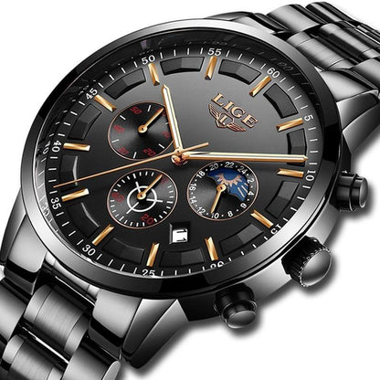 Military Black Steel Watch Stainless Steel Men’s Waterproof Wristwatch