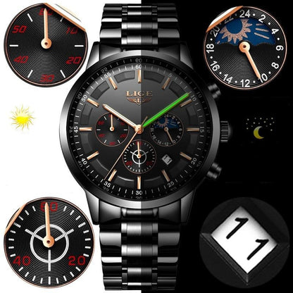 Military Black Steel Watch Stainless Steel Men’s Waterproof Wristwatch