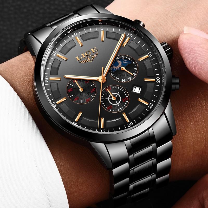 Military Black Steel Watch Stainless Steel Men’s Waterproof Wristwatch