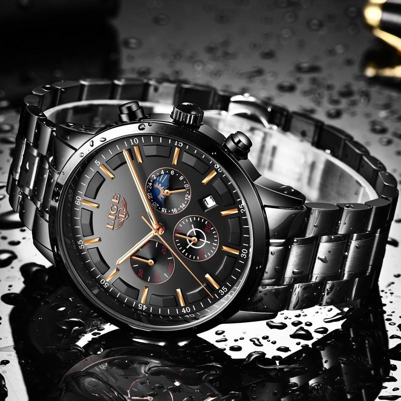 Military Black Steel Watch Stainless Steel Men’s Waterproof Wristwatch