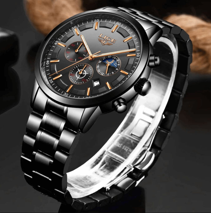 Military Black Steel Watch Stainless Steel Men’s Waterproof Wristwatch