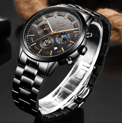 Military Black Steel Watch Stainless Steel Men’s Waterproof Wristwatch