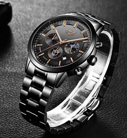 Military Black Steel Watch Stainless Steel Men’s Waterproof Wristwatch