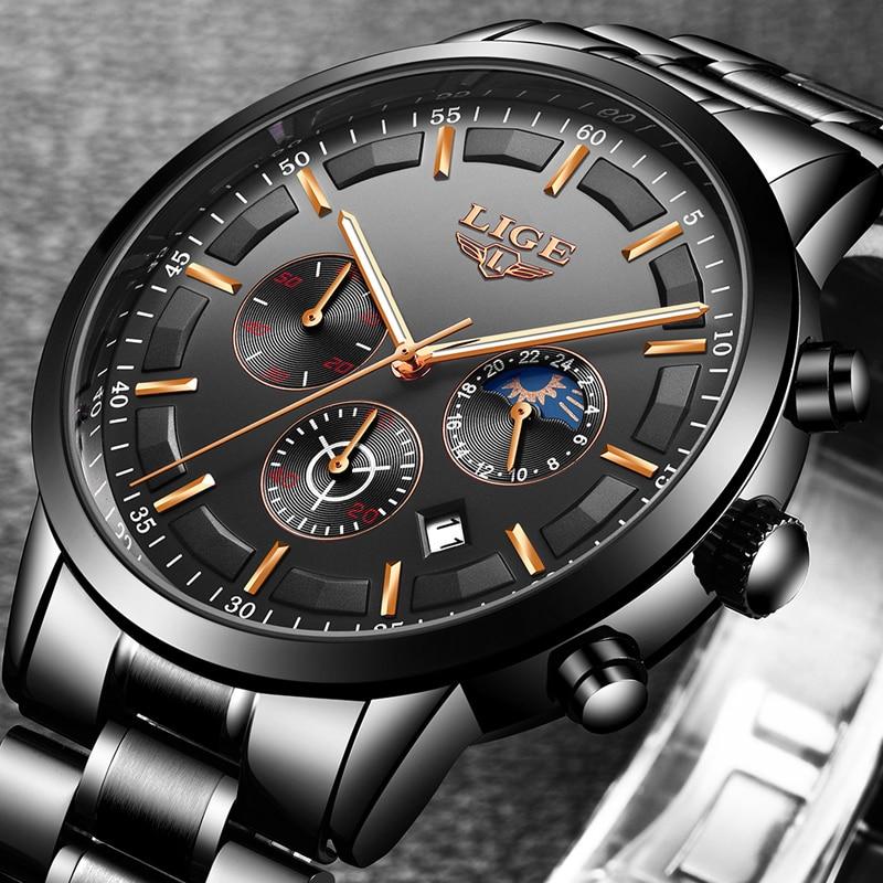 Military Black Steel Watch Stainless Steel Men’s Waterproof Wristwatch