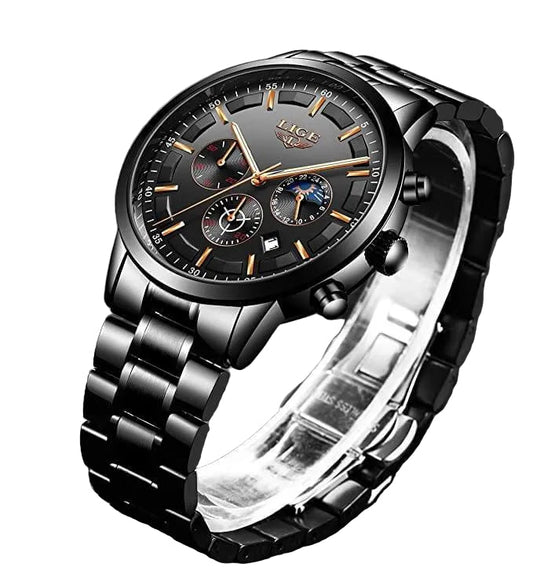 Military Style Stainless Steel Watch with Date Display