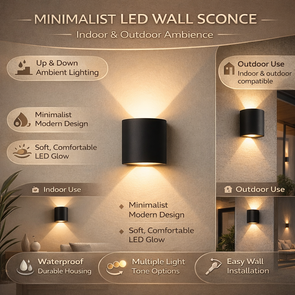 Minimalist LED Wall Light Up Down Glow Aluminum Indoor Outdoor Sconce